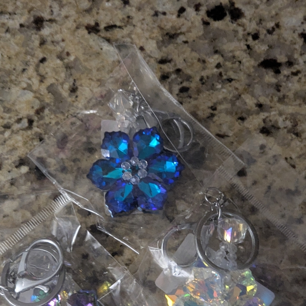 NEW Blue Crystal Flower Keychain
